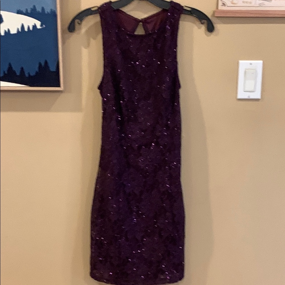 New with tags Elegant open straps back Purple Sequin Dress size xs